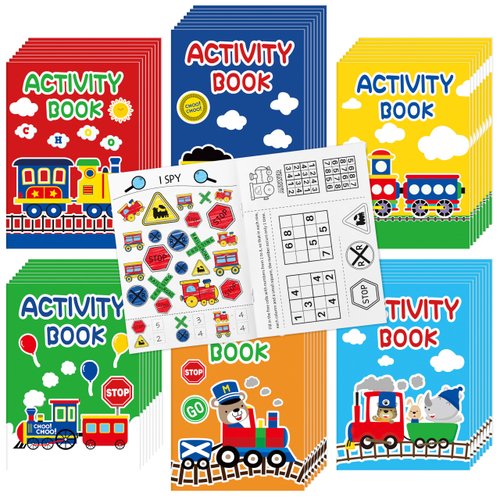 JAPBOR Train Activity Coloring Books - 24PCS Mini Trains Activities Color Book Bulk for Kid Party Favors, Transportation Themed Small Coloring Pages for Birthday Gifts Class Drawing Painting Game
