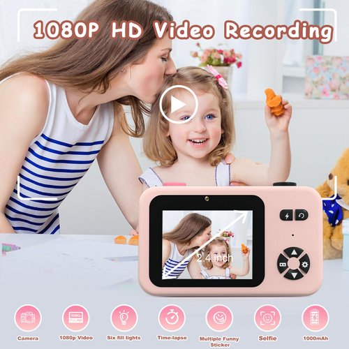 Kids Digital Camera for Toddler Girls,Toy Camera for Kids 3-8 Year Old,Children Selfie Video Camera with 1080p Dual Lens,Christmas Birthday Gifts for Boys Girls Age 3-8 with 32g Tf Card-Pink