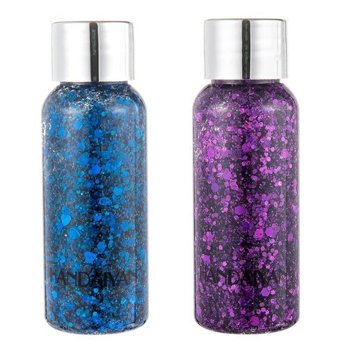 Body Glitter Gel Set, Make Up Long Lasting Glitter for Body Face Hair Eyeshadow, Face Glitter for Music Festival Party Carnival. (Blue + Purple)
