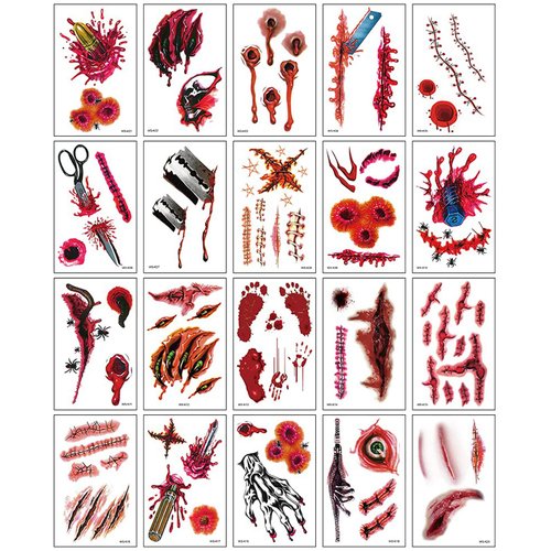 Halloween Temporary Tattoos Scary Scar for Kids Adult, 65PCS Body Prank Makeup Props Blood Stickers, Realistic Wound Fake Tattoos Decorations, Halloween Face Makeup Party Favors Cosplay Supplies
