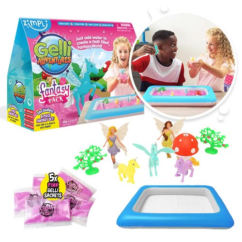 Zimpli Kids Gelli Adventures Fantasy Pack, 5 Use Pack, 8 x Fantasy Figures, Inflatable Tray, Imaginative Pretend Playset, Children's Sensory Kit, Birthday Gift for Boys & Girls, Role Play Toy