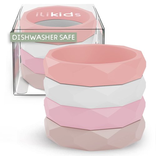 ILI Silicone Baby Teether Bracelet - Pale Petal Set, Stack of 4 Baby Teething Toys & Stylish Bracelets for Mom in One, Food Grade Silicone Infant Teething Toy, Suitable for Dishwasher & Easy to Grasp