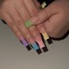 ANDGING Neon Long Press on Nails Square Fake Nails with Glue Acrylic Aesthetic Ballerina Glue on Nails with Designs Iridescent Gel Manicure False Nail for Women Stick ons Nails for Wedding Birthday
