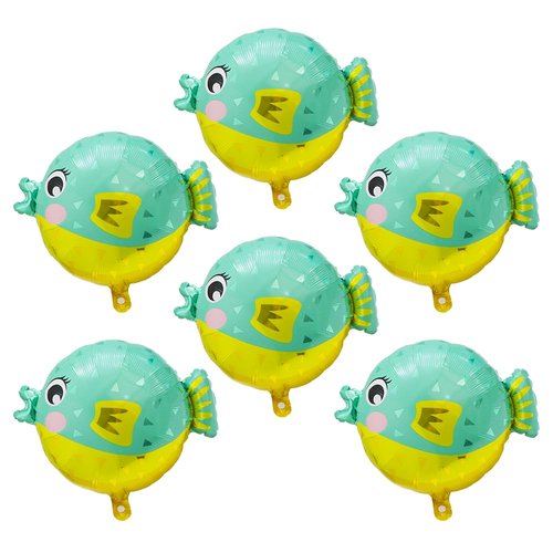 Cute Cartoon Pufferfish Balloons Under The Sea World Fish Party Decorations, 6 Pack Puffer Fish Foil Balloons Ocean Animal Globe fish Balloons Sea Animal Party Supplies For Kids Birthday Wedding
