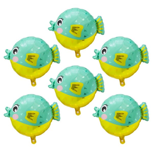 Cute Cartoon Pufferfish Balloons Under The Sea World Fish Party Decorations, 6 Pack Puffer Fish Foil Balloons Ocean Animal Globe fish Balloons Sea Animal Party Supplies For Kids Birthday Wedding