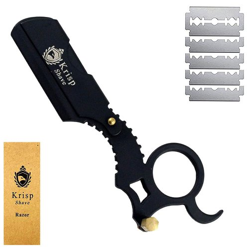 Professional Classic Straight Edge Barber Razor For Close Shaving - Salon Quality Manual Men's Beard Cut Throat Finger Razor Shavette With 10 Shaving Blades By Krisp Shave