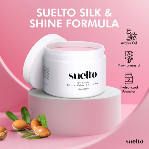 Suelto Silk + Shine Hair Mask Instant Shine Enhancing Hair Mask Formulated with Argan Oil, Sunflower Oil Panthenol, Hydrolyzed Proteins 12 Fl. Oz