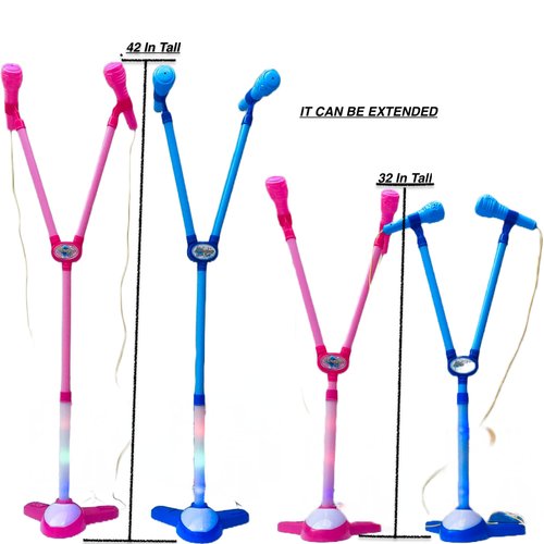 Kids Karaoke Microphone with Stand: Dual Music Stand and Microphone Stand, Bluetooth Microphone, Pink Microphone Perfect for Party Singing Adjustable Height Easy Assembly, Pedestal