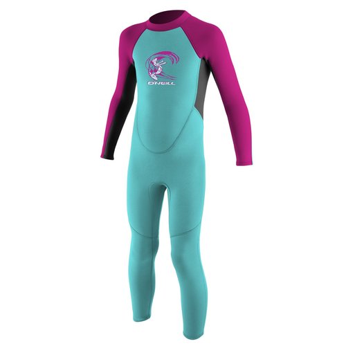 O'Neill Toddler Reactor-2 2mm Back Zip Full Wetsuit, Light Aqua/Graphite/Berry, 4