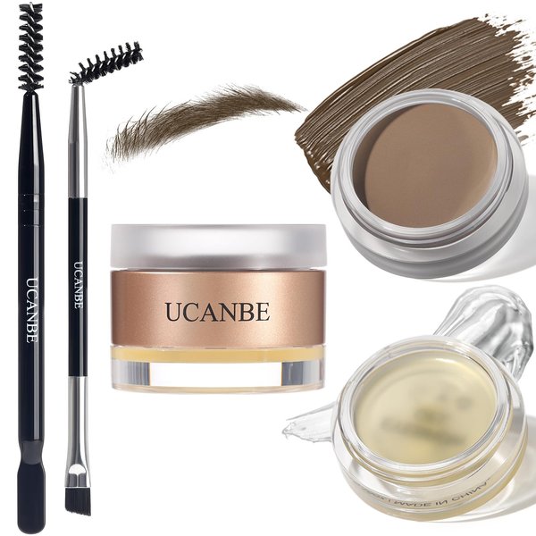 UCANBE Waterproof Eyebrow Gel + Eyebrow Styling Wax 2 in 1 Makeup Kit with 2 Pcs Dual-ended Adjustable Freely Eyebrow Brush Makeup Long Lasting Eyebrows (02 Gel/Light Brown Pomade, Standard)
