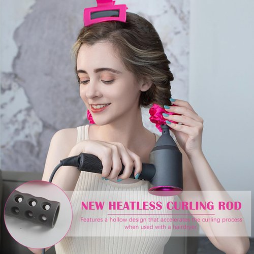 TECHPLUS Revolutionary Heatless Curling Rod Headband–Hollow Design for Fast Styling, Quick Hair Curlers with Hair Clip and Scrunchie for Women and Girls (Black, Medium)