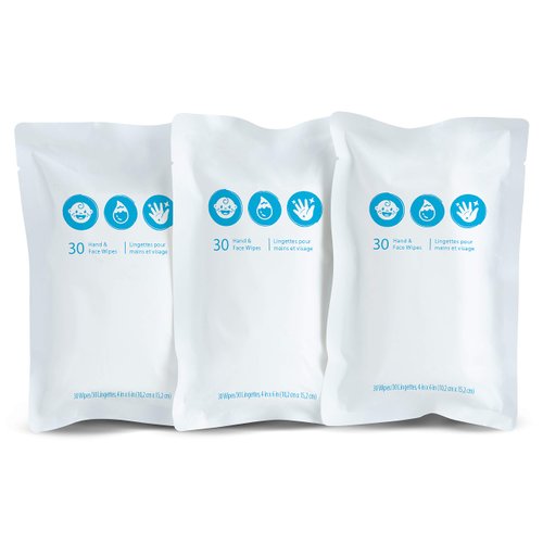 Munchkin® Brica® Clean-To-Go Wipes™ Unscented Hand & Face Baby Wipes, 99% Water Wipes with Chamomile & Aloe, 3 rolls of 30 wipes (total 90 Wipes)
