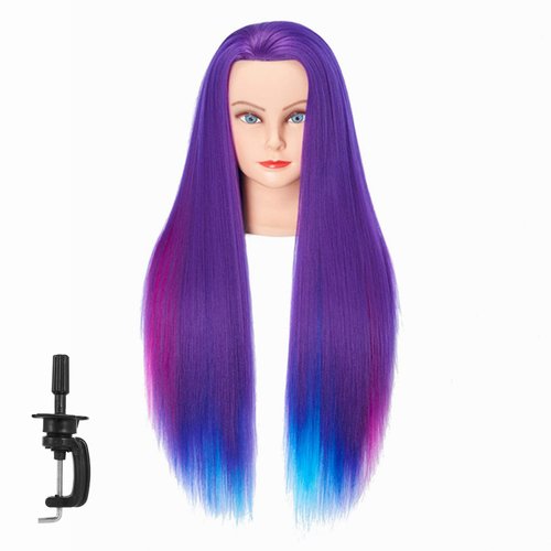 Hairginkgo Mannequin Head 26"-28" Super Long Synthetic Fiber Hair Manikin Head Styling Hairdresser Training Head Cosmetology Doll Head for Cutting Braiding Practice with Clamp (Colorful)