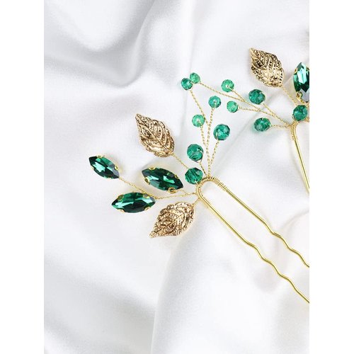 Brihasory Emerald Green Rhinestone Hair Pins Wedding Hair Accessories for Women Handmade Bridesmaid Gifts Bridal Hair Clips Prom Hair Accessory for Girls Headpieces