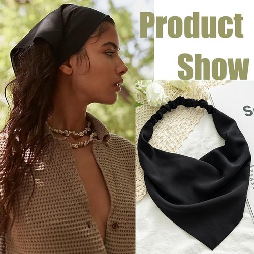 Funlovin Hair Scarf Headband for Women Hair Bandana Headscarves Triangle Elastic Headbands Bulk Chiffon Kerchief Hairband Non Slip Solid Color (9pcs)
