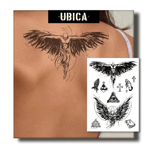 UBICA Temporary Tattoos Adult, 2 Sheets Fake Tattoos, Realistic And Long-Lasting Non-Reflective, Waterproof For 1-2 Weeks, angel Tattoos 4.7x6.8in