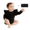 O2 BABY Organic Cotton Baby Girl Ruffle Romper Long Sleeve Bodysuit Jumpsuit with Headband Outfit Set(3-6Months,Black)