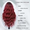 Amarlis Wine Red Wavy Wig for Women, 24 Inch Ombre Burgundy Curly Wigs with Bangs Natural Looking Heat Resistant Synthetic Fiber Wig