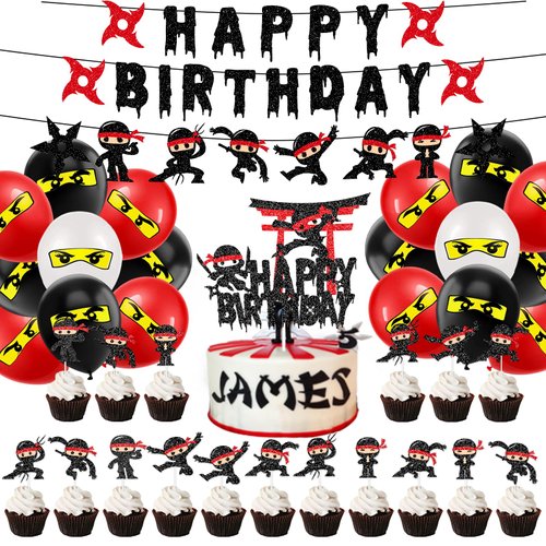 Ninja Birthday Party Decorations Ninja Happy Birthday Banner Ninja Cupake Topper Balloons Baby Shower Party Decoration Supplies