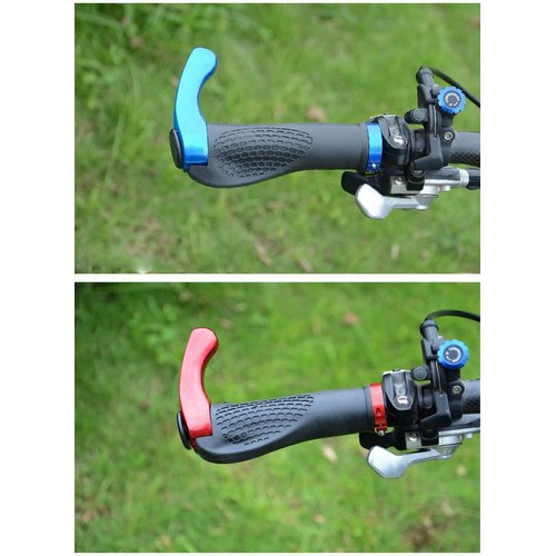 WIROJ BlueSunshine The Comfiest Ergonomic Bicycle Handlebar Rubber Grips with Anti-Slip Contoured Design and Aluminum Alloy Inner Ring Clamps (Blue)
