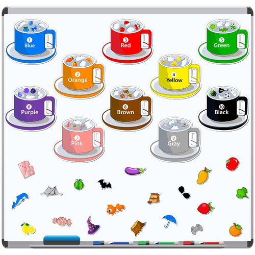 YESMET 10 PCS Magnetic Color Sorting Set Cute Cartoon Cup Early Education Refrigerator Magnets Color Shape Recognition Magnetic Sorting Set for Refrigerator Whiteboard, Above Ages 3