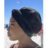 SWIG Swim Turban - Black, Waterproof, Non-Slip, Snug Easy Grab n You Go, Chlorine, Saltwater, UV Defense, Natural Hair Protection Silicone Cap & Bonus Waterproof Travel Tote Beach Bag w/Strap Buckle