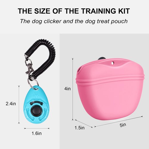 Left&Right Dog Clicker Training Kit,Silicone Dog Training Treat Pouch and Dog Clickers,Dog Treat Bag with Clicker Training for Dogs,Pet Treat Bag with Convenient Magnetic Buckle Closing and Waist Clip