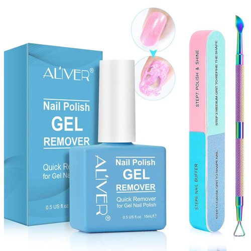 Gel Nail Polish Remover 15ML, Gel Remover for Nails, Nail Polish Remover Kit with Nail File and Nail Polish Scraper, Quickly Remove Nail Polish in 3-5 Minutes, Gel Polish Remover in a Bottle