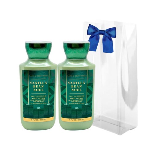 Bath & Body Works VANILLA BEAN NOEL Body Lotion Gift Set with a Blue Bow for Holiday & Gifts - Pack of 2 (2023 Edition)