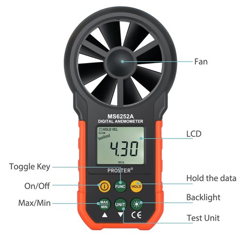 Proster Handheld Anemometer Portable Wind Speed Meter CFM Meter Wind Gauge with LCD Backlight for Weather Data Collection Outdoors Sailing Surfing Fishing