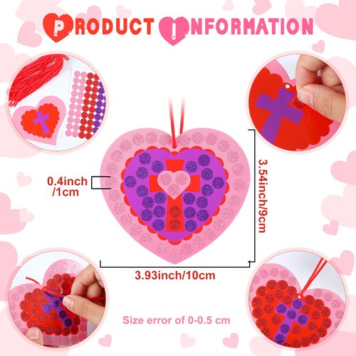 Baderke 30 Sets Valentine's Day Crafts for Kids Religious Valentine Glitter Mosaic Craft Kit Mosaic Heart Craft Make Your Own Valentines Gift for Valentine Sunday School Party Favor Game Activities