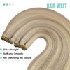 YoungSee Weft Real Human Hair Extensions, Highlight Sew in Real Hair Extensions Warm Ash Blonde Highlights Bleach Blonde Straight Weft Extensions Human Hair Sew in Extensions 14Inch 100G