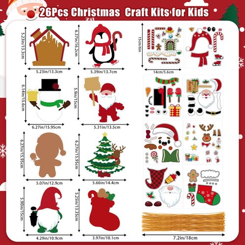 JULBEAR Christmas Crafts Kits for Kids, Make Your Own Christmas Stickers Ornament Making Kit DIY Xmas Holiday Crafts Stickers for Christmas Party Favors Games Activities, 24 Pack