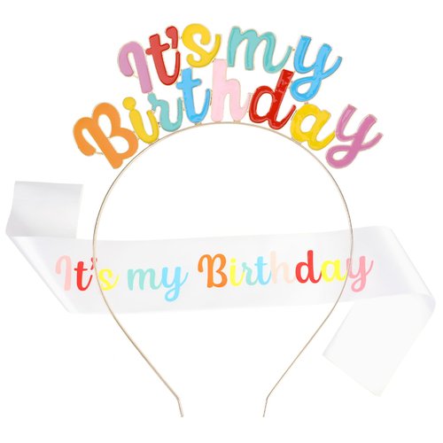 Alloy 'It's My Birthday' Crowns, Sash & Tiara Headpieces for Women Girls Party Decorations (Style 2)