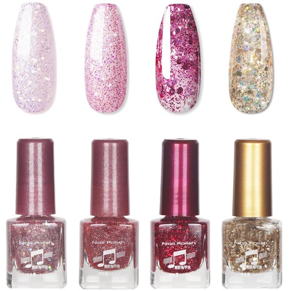 EONFAVE Glitter Nail Polish Sets - Flash Pink Nail Varnish Set - 4 Colours Long-lasting Nude Glitter Nail Varnish Set - Quick Drying Nail Polish Gifts for Women Nail Art DIY Home