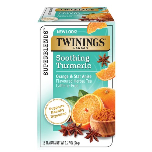 Twinings Superblends Soothing Turmeric Orange & Star Anise Flavoured Herbal Tea Caffeine-Free, 18 Tea Bags (Pack of 6)