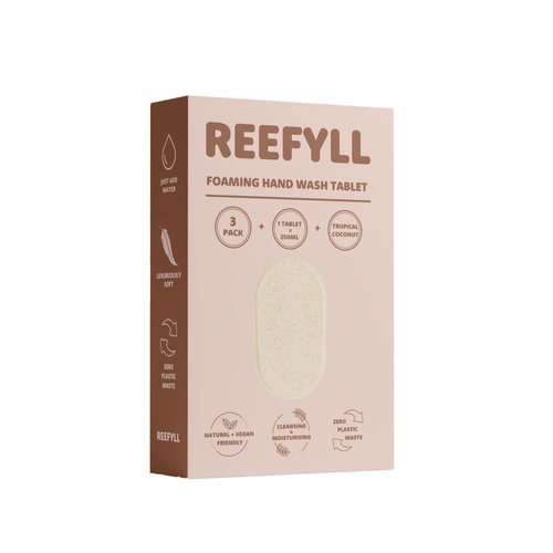 Reefyll Foaming Hand Soap Refill Tablets Dissolvable Plastic Free Hand Wash Pods Just Add Water Tropical Coconut Scent 3 Tablets