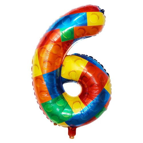 Hongplus Helium Balloon 32 Inch Building Blocks Number 6 Balloon, Colorful Blocks Number 6 Foil Mylar Balloons 6th Birthday Party Brick Theme Decorations Supplies for Boys Girls Kids Birthday Balloons