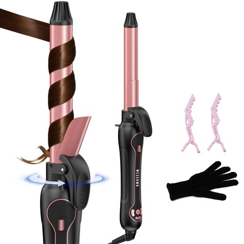 MESCOMB Rotating Curling Iron 1 Inch - Automatic Curling Iron Dual Voltage for All Hair Type, Fast & Effortless Auto Curling Wand with Fast Heating LCD Display 250°F-450°F for Lasting Beach Waves