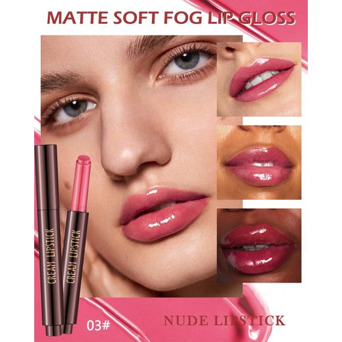 Moisturizing Lipstick Pen, Red Nude Pink Shimmer Glossy Plumping Lip Gloss,Hydrating Tinted Lip Balm,Long Lasting Waterproof Jelly Lip Gloss Plumper Lip Tint Stain,Christmas Makeup Gift for Women-03