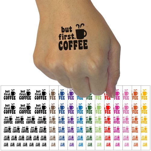 But First Coffee Steaming Mug Temporary Tattoo Water Resistant Fake Body Art Set Collection - Dark Green (One Sheet)