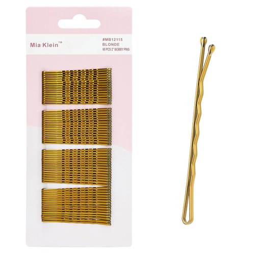 Mia Klein Bobby Pins, Hair Pins 2 Inch 60PCS Crimped Hair Grips for Kids, Girls, and Women, Secure and Easy for All Hair Types, With Ball Tips Design. Hair Accessories for Daily Use (Blonde)