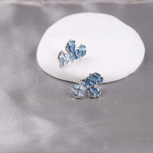 Sttiafay Vintage Blue Heart Stud Earrings Acrylic Heart Earrings Resin Blue Heart Earrings Double Love Heart Earrings Jewelry for Women
