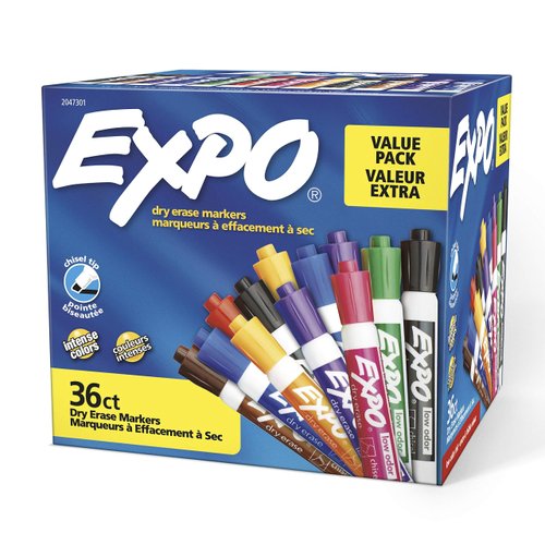 EXPO Low Odor Dry Erase Markers, Chisel Tip, Assorted Colors, 36 Pack