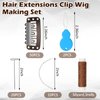 85 Pieces Hair Extensions Clip Wig Making Set, Includes 50 U-Shape Snap Clips, 10 Curved Needles, 20 T-Pins, 3 Rolls Weaving Thread, 2 Needle Threader for Wig Making Hair Extensions (Dark Brown)