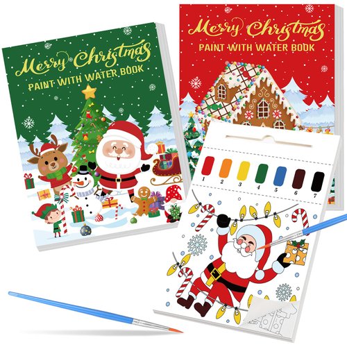 Pasimy 2 Pcs Christmas Paint with Water Coloring Books Xmas Watercolor Painting Books Christmas Stocking Stuffers Coloring Gifts Christmas Birthday Party Favors for Xmas Holiday Activity Supplies