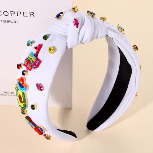 YAHPERN Mexican Headband for Women Cinco De Mayo Headband Beaded Fiesta Knotted Headband Embellished Rhinestone Crystal Wide Top Knot Headband Mexican Holiday Hair Accessory Party Favors Gifts (Mix)