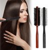 Boar Bristle and Nylon Curling Brush, Travel Hair Brush for Blow Drying, with Wood Handle - Roller Hairbrush for Women, Beard Brush for Men (Black & Red)