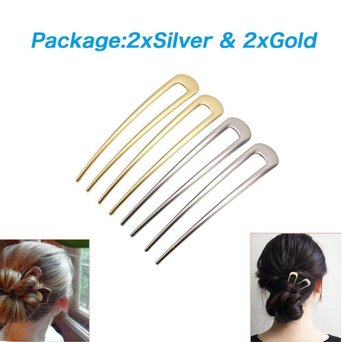 [4 Pack] Benefree U-Shape Hairpins, Bride Hair Accessories Hair Pins Clip Vintage Hair Stick,Hairstyle Chignon for Women Girls (Silver and Gold)