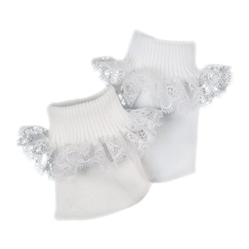 Sophia's Dressy Lace Trim Fold-Over Crew Socks with Ribbed Cuffs for 15" to 18'' Dolls, White